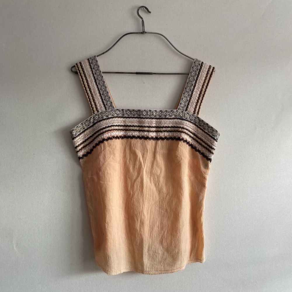 Vintage Peach Midi Dress with Black & Cream Trim - Picture 4 of 15